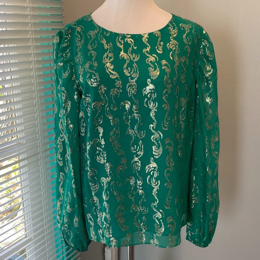 SOLD NWT Lilly Pulitzer Green Miriam Silk Blouse Emerald Isle long sleeve Med